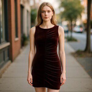 NWT CALVIN KLEIN VELVET RUCHED MINI FESTIVE DRESS IN Chocolate Brown SZ-4